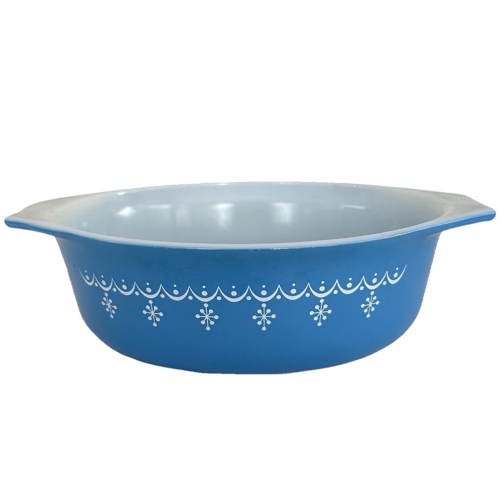 Vtg Pyrex Blue Garland Snowflake 1 1/2 Qt Oval Casserole Bakeware Dish No lid